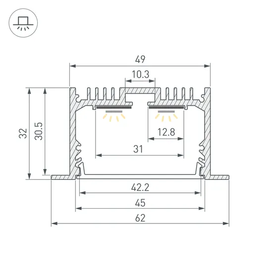 Фото #3 товара Профиль SL-LINIA62-F-3000 ANOD (BY) (Arlight, Алюминий)