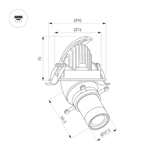 Фото #2 товара Светильник LGD-ARTIFACT-BUILT-FLAP-CROPLENS-R90-12W Warm3000 (Черный, 55 deg, 230V) (Arlight, IP20 Металл, 5 лет)