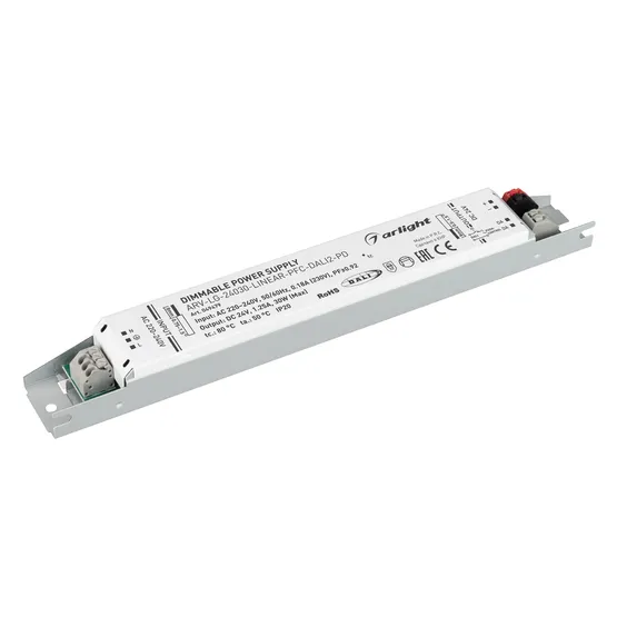 Фото товара Блок питания ARV-LG-24030-LINEAR-PFC-DALI2-PD (24V, 1.25A, 30W) (Arlight, IP20 Металл, 5 лет)