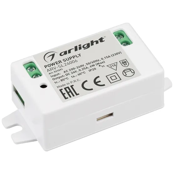 Фото товара Блок питания ARV-SL24006 (24V, 0.25A, 6W) (Arlight, IP20 Пластик, 3 года)