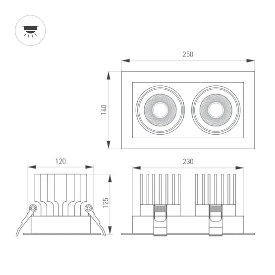 Фото #2 товара Светильник MS-VORTEX-BUILT-S250x140-2x30W Warm3000 (WH-WH, 17 deg, 230V) (Arlight, IP20 Металл, 5 лет)